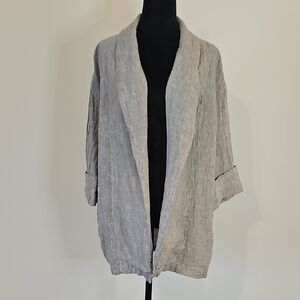 Tahari Women Medium Gray All Linen Open Front Blazer Suit Jacket Coat Pockets